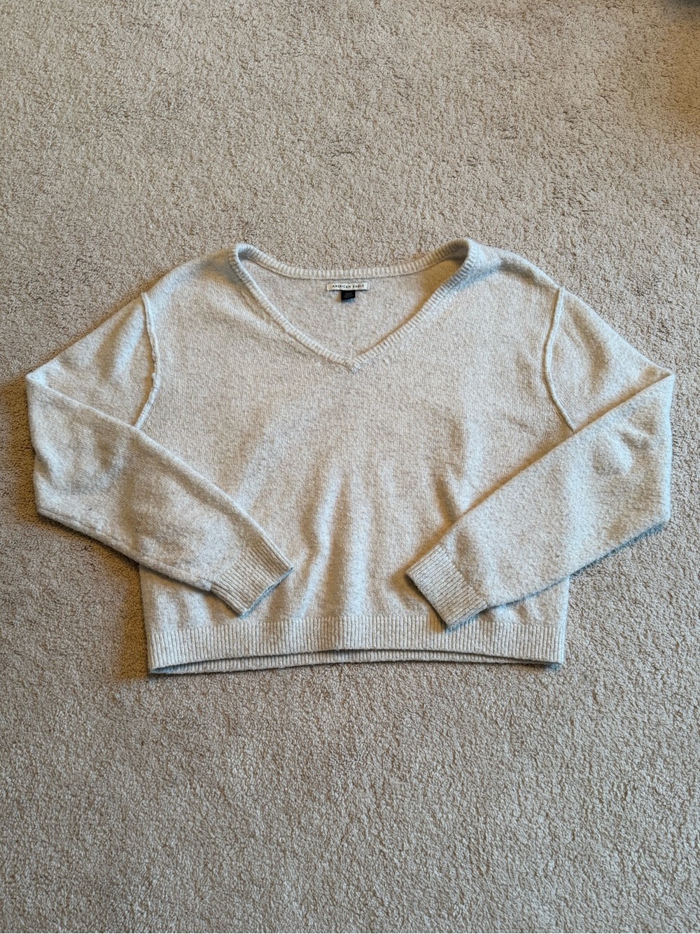 American Eagle Outfitters Cream V-Neck Cropped Sweater
